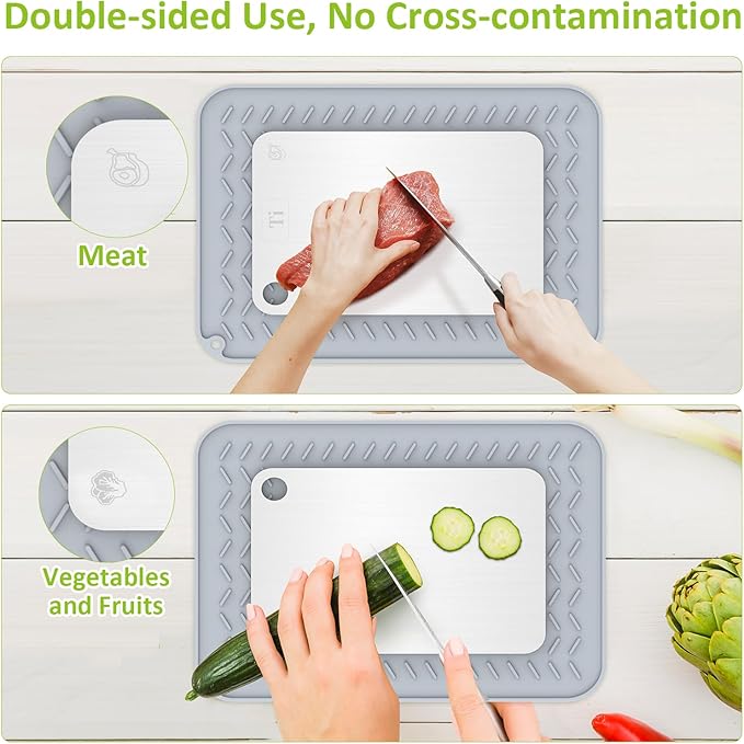 Titanium Cutting Board, 100% Pure Titanium Cutting Boards for Kitchen, Double-Sided Food-Grade Chopping Board for Meat, Vegetables & Fruits, Dishwasher-Friendly (11.42''X7.8'')