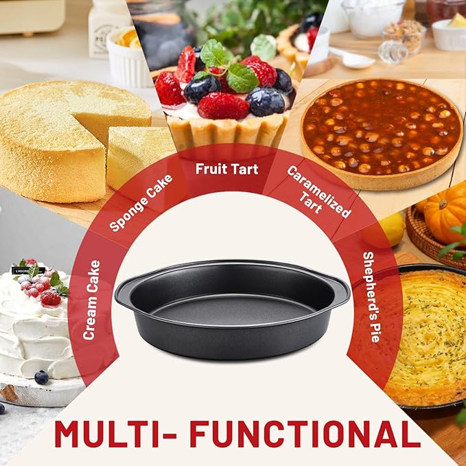 Unokit Round Cake Pan - 3 PCS 8 Inch Carbon Steel Cake Baking Pans with 100 PCS Parchment Paper, Nonstick Cake Pans with Handle, Dishwasher Safe