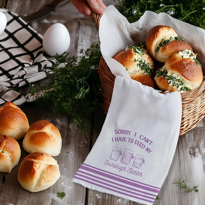 Funny Sourdough Baking Kitchen Towels, Gifts for Sourdough Bakers Tea Dish Towels for Kitchen, Baking Lover Gifts Decorative Hand Towels, 16x24 Inch Purple