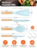 Cooking Spoon and Rice Scooper for Nonstick Cookwares, Great for Cooking and Serving Sturdy BPA-Free Matte Silicone, Wood Handle Spoon for Mixing, Scoop, and Scrape (BLUE)