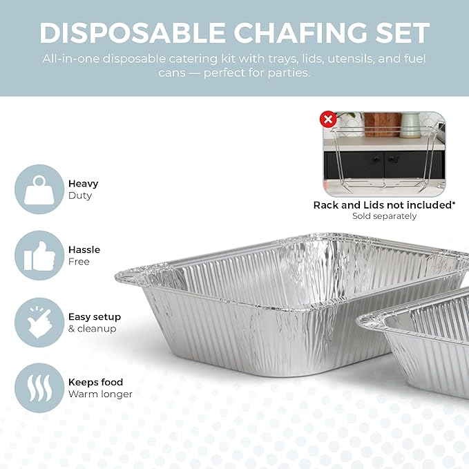 Alpha Living 6 Pack Refill Kit - Disposable Chafing Dish Buffet Set, Welded Body Food Warmers for Parties, Fuel Cans, Half Size Pans, Warming Trays