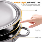 Silver 4 Pack Chafing Dishes for Buffet, 18/8 (304) Stainless Steel Food Pan with Lid, 6QT Round Chafing Dish Buffet Set Food Warmer, Food Warmers for Parties Buffet Catering Events Dinners