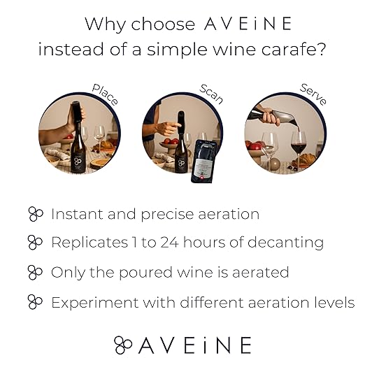 Electric Wine Aerator Aveine - Precise and Instant Aeration for Enhanced Wine Tasting - Innovative French Technology - Free Smart App