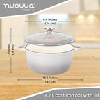 Cast Iron Pot with Lid – Non-Stick Ovenproof Enamelled Casserole Pot, Oven Safe up to 500° F – Sturdy Dutch Oven Cookware – Grey, 5-Quart, 24cm – by Nuovva