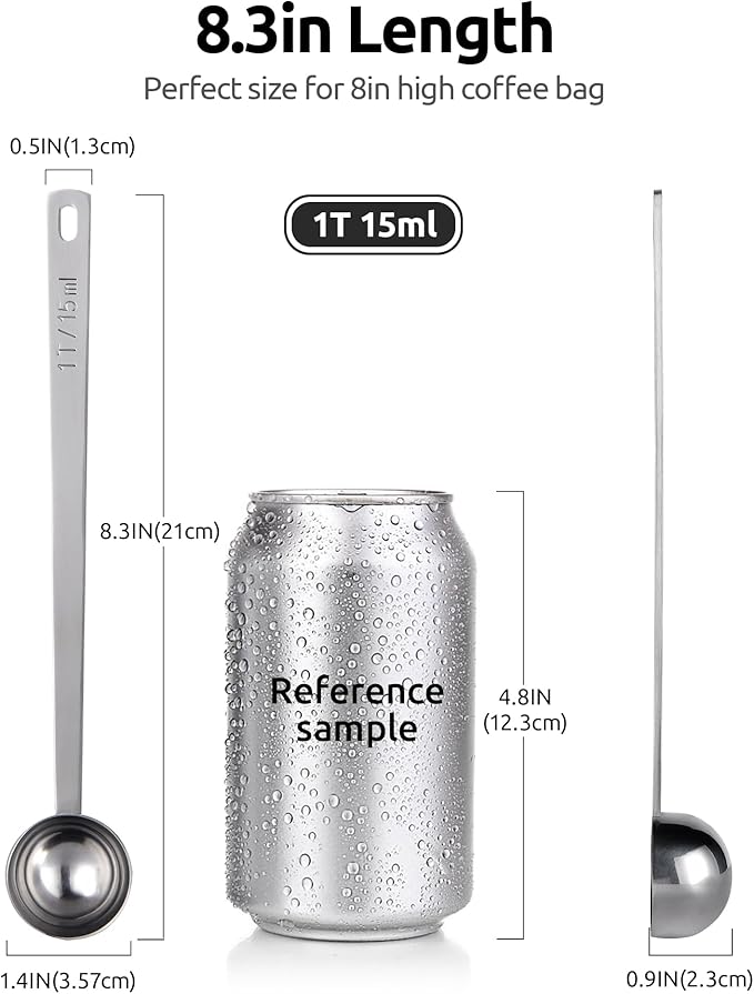 U-Taste Coffee Scoop 1 Tablespoon: 18/8 Stainless Steel Measuring Scooper for Ground Coffee, Bean, Powder, Espresso, 6.9in Long Handle Metal Meaure Spoon for Canister, Jar (1Tbsp/15ml, Silver)