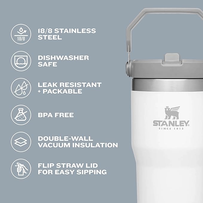 Stanley IceFlow Flip Straw Tumbler with Handle 20 oz | Twist On Lid and Flip Up Straw | Leak Resistant Water Bottle | Insulated Stainless Steel |BPA-Free | Citron