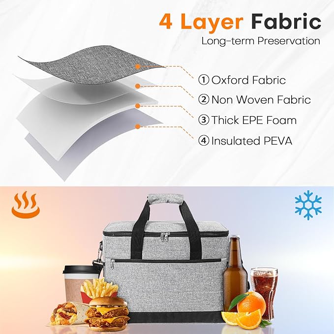 Collapsible Cooler Bags Insulated, 48 Cans Soft Cooler with Front Zipper Pocket & Shoulder Strap, Portable Leakproof Soft Sided Coolers for Camping/Beach/Picnic/Travel - Grey