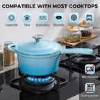 Onader 2 Quart Enameled Cast Iron Saucepan, Small Cast Iron Sauce Pan Pot for Cooking, Enamel Dutch Oven Kitchen Pot – Lake Blue