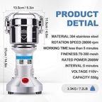 550g Electric Grain Mill Grinder, 304 Stainless Steel Flour Mill, 2000W High Speed Spice Grinder, Electric Grain Mill for Dry Wheat, Oats, Corn, Pepper and Coffee Beans