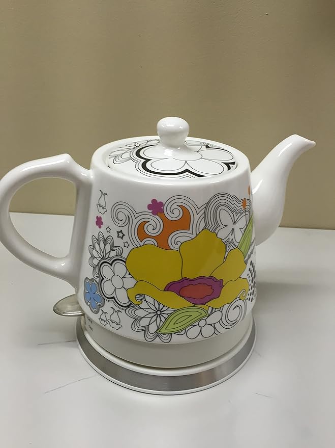 FixtureDisplays® Teapot, Ceramic, Teamaker, Large Yellow Flower 12039NEW-NPF