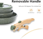 10 Pcs Pots and Pans Set Non Stick, Nonstick Kitchen Cookware Sets Detachable Handle, Induction Pots and Pans Set with Removable Handle, RV Cookware for Camping, Oven Safe, PFOS, PFOA Free, Green