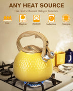 Tea Kettle, Stovetop Teapot, 2.5 Quart, Loud Whistle, Food Grade Stainless Steel and Smooth Wood Pattern Handle, Sophisticated Look for Hiking, Picnic, for Tea, Coffee, (Yellow)