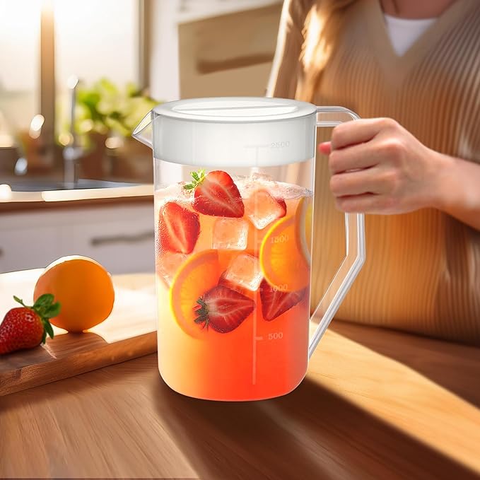 Amazing Abby - Kitchen Party - 2-Quart Plastic Pitcher (1-Pack), Unbreakable Water Pitcher with Lid, BPA-Free, Heat-Resistant, Dishwasher-Safe, Great for Both Iced and Hot Drinks, Indoors and Outdoors