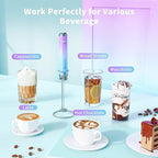 Maestri House Rechargeable Milk Frother with Stand, LunaFro Handheld Electric Foam Maker Waterproof Detachable Stainless Steel Whisk Drink Mixer Foamer for Lattes, Cappuccino