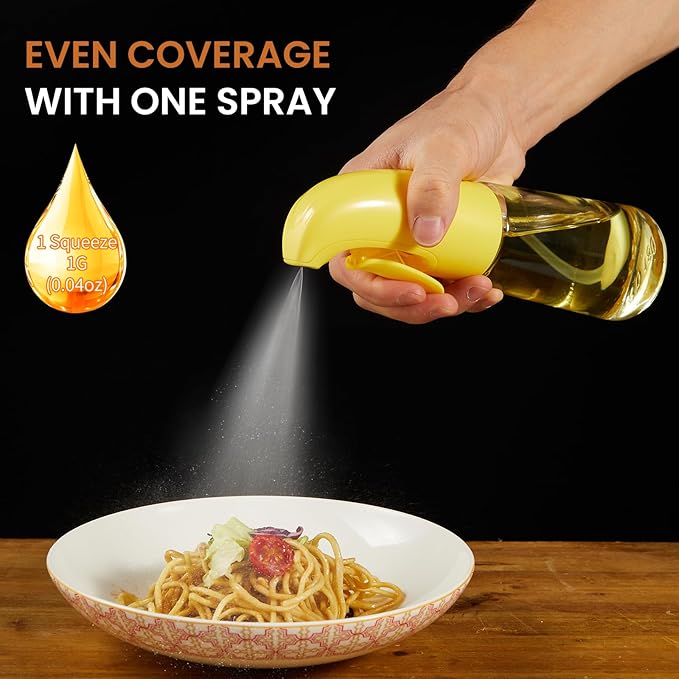 Oil Sprayer for Cooking, Olive Oil Sprayer Mister, Olive Oil Spray Bottle for Cooking, Salads, BBQs and More (Yellow)