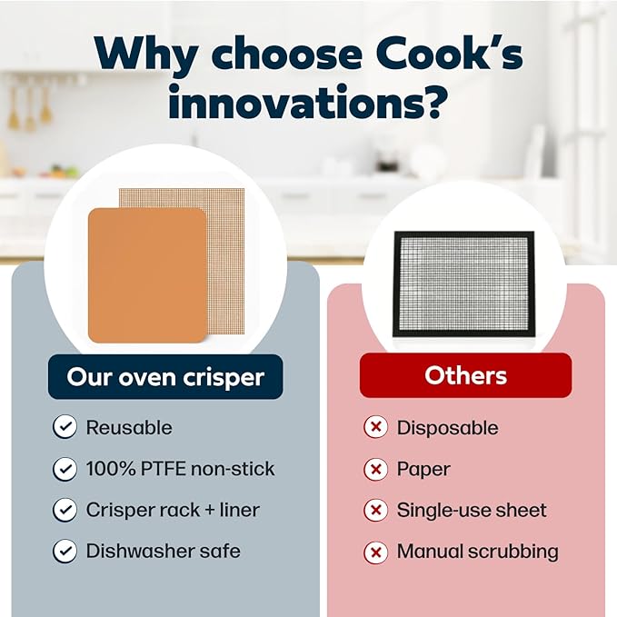 Cooks Innovations Toaster Oven Non Stick Liner & Crisper Set - Get Crispy Food Every Time - Easy Clean Up - Premium Crisping Sheet with Nonstick Oven Liner for Toaster Oven (9 x 11)