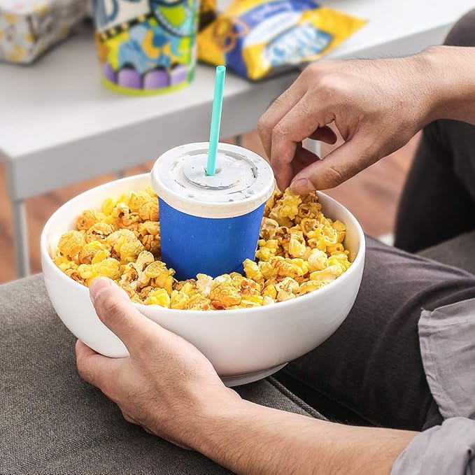 DOWAN Serving Bowls, 9.5" Large Salad Bowls for Entertaining, Side Dishes, Pho, Pasta, Centerpiece Bowls for Dinner Parties, Kitchen Decor, Microwave & Dishwasher Safe, White