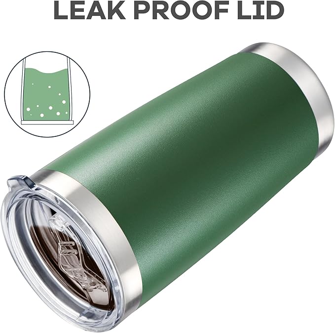 20 oz Tumbler with Lid Stainless Steel Insulated Tumblers Bulk Double Wall Vacuum Cups Powder Coated Travel Mug Keep Drinks Cold and Hot, Dark Green, 12 Pack