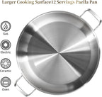 DELARLO Paella Pan 14 Inch Tri-Ply Stainless Steel Paella Pan with Lid, Jumbo Frying Pan, kitchen Induction Large Skillets,Great for Paella Parties Indoors Outdoors,Heavy Duty Style