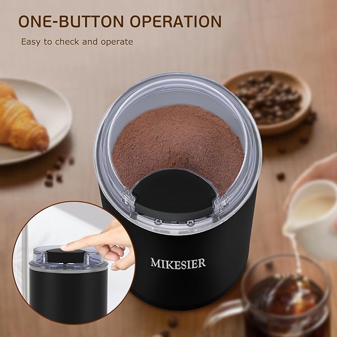 Coffee Grinder, Coffee Bean Grinder Electric, Herb/Spice/Nut Electric Grinder with 304 Stainless Steel Blade One Touch Operation for Kitchen or Home Use, Black