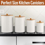 Kitchen Canisters for Countertop Set of 4 with Customizable Chalkboard Labels & Marker Pen - Big Iron Kitchen Canisters with Airtight Lids - White Canister Set - Flour and Sugar Containers Farmhouse