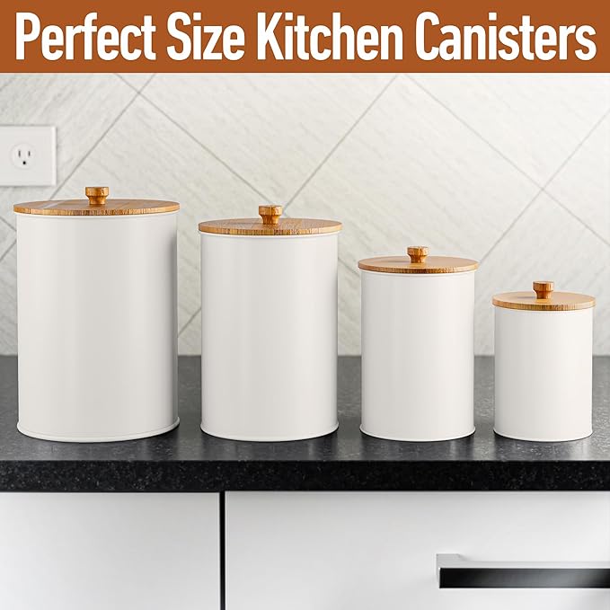 Kitchen Canisters for Countertop Set of 4 with Customizable Chalkboard Labels & Marker Pen - Big Iron Kitchen Canisters with Airtight Lids - White Canister Set - Flour and Sugar Containers Farmhouse