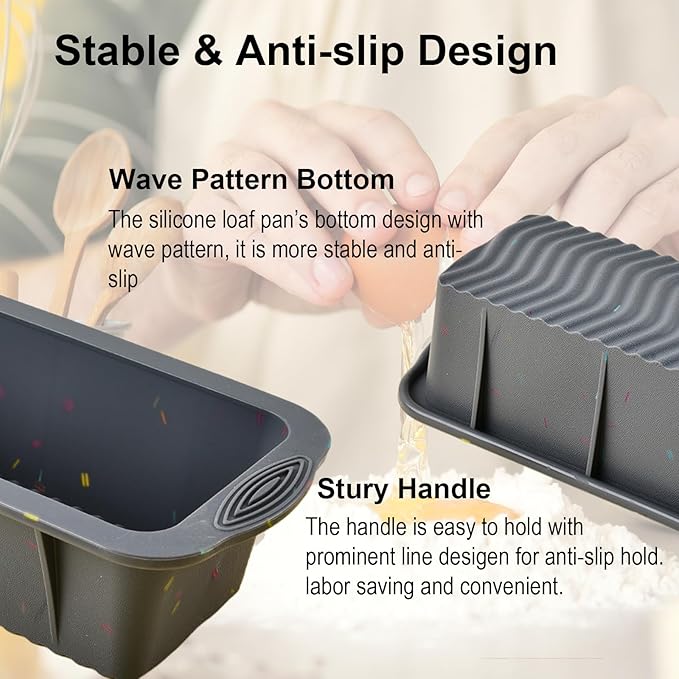Silicone Bread Loaf Pan Set of 2, Non-Stick Easy Release Rectangle Cake Bakeware, BPA Free, For Oven, Homemade Bread, Toast, Brownie, Meatloaf