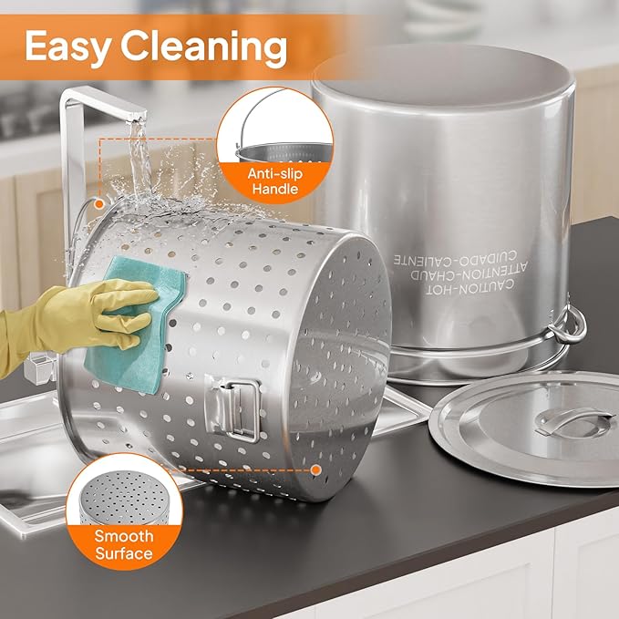 ROVSUN 82QT Stainless Steel Seafood Boil Pot with Strainer Basket, Lid & Hook, Versatile Stock Pot for Crab, Lobster, Shrimp Boiling, Heavy-Duty Turkey Fryer for Outdoor Cooking & Gatherings