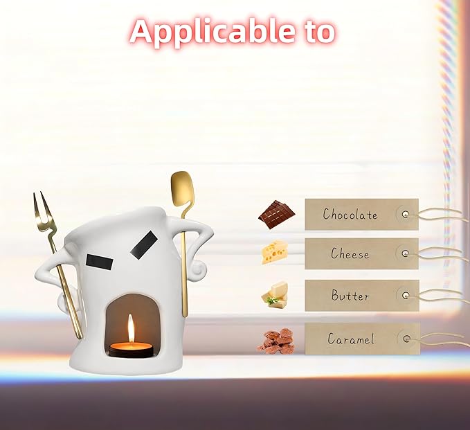 Ceramic Chocolate Fondue Mug With Attitude,Mini Simmer Mug Contain Fondue Bliss Cup Forks Chocolate Melting Cup for Cheese Fondue Set Without Tealights For Date Night Birthday