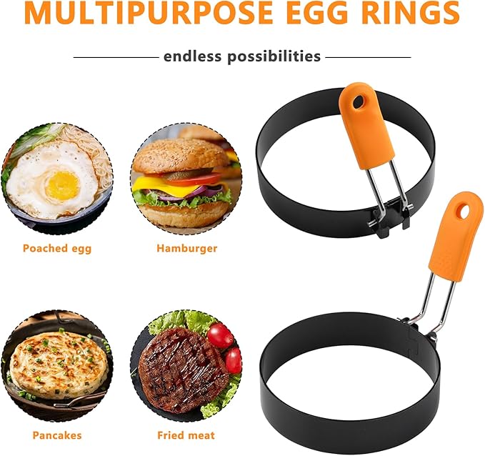 4 Pcs Egg Rings for Frying Eggs Stainless Steel Pancake Rings for Griddle Nonstick Fried Egg Rings for Muffins (Set of 4)