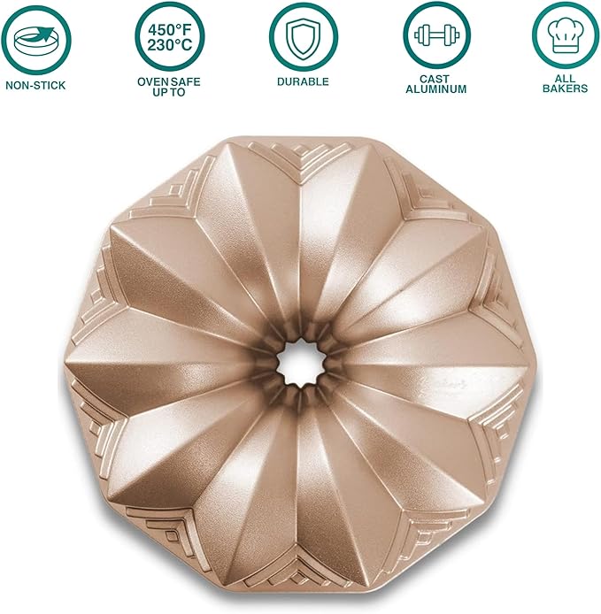 Baker's Secret Nonstick for Fluted Cake Pan, Heavy Duty Die Cast Aluminum Perfect for Fluted Cake, Pan Aluminum, 2 Layers Non-stick Coating For Easy Release - Nonstick Baking Pan (Deco)
