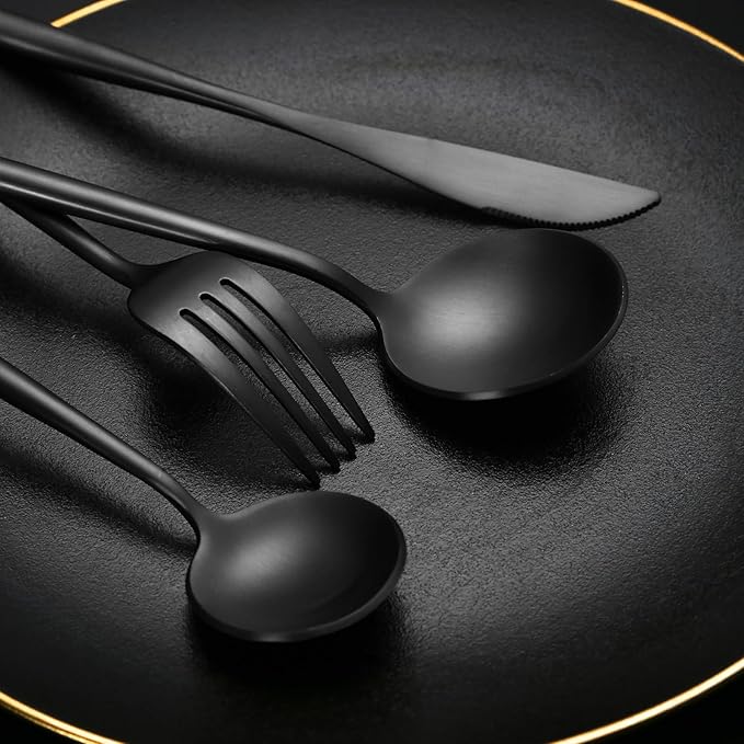 40 Pieces Matte Black Silverware Set, Stainless Steel Black Flatware Set for 8, Satin Finish Spoons and Forks Silverware Set, Black Cutlery Utensils Set, Dishwasher Safe