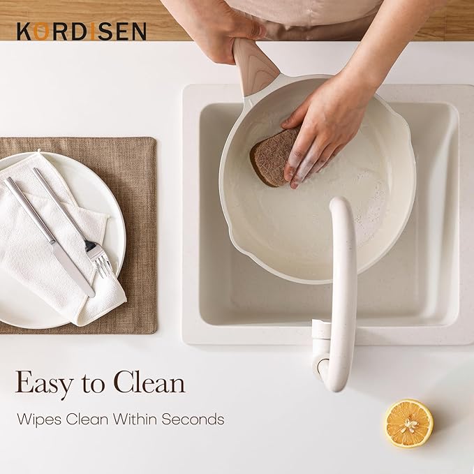 Kordisen Nonstick Ceramic Frying Pan Set, 3 Piece Ceramic Skillet Set, Healthy Non Toxic Cooking Pan, Stay-Cool Handle, Induction Compatible, PFOA & PFAS Free, White(9.5, 11, 12.5 Inch)