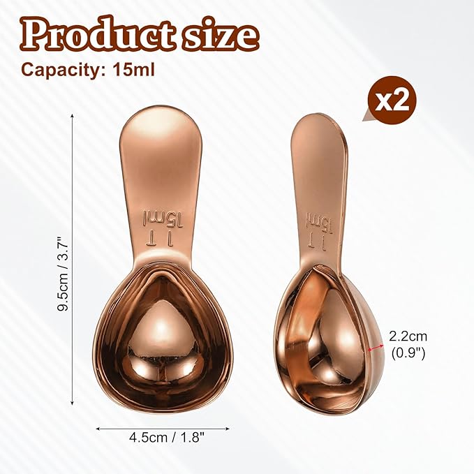 uxcell 2Pcs Stainless Steel Coffee Scoop, 15ml Short Handle Measuring Spoon for Ground Coffee Tea Sugar Kitchen Gifts, Rose gold