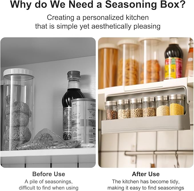 Seasoning Rack with 6 Seasoning Cans, Seasoning Storage Rack Pull-out Seasoning Rack with Seasoning Cans Kitchen Storage Rack Spice Rack Without Drilling (32 X 9.5 X 13.5 CM)