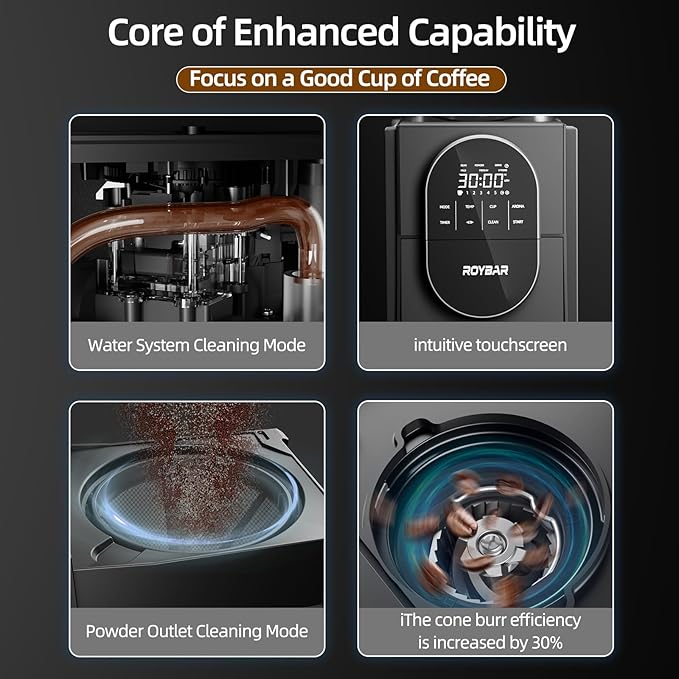 Coffee Maker with Grinder, Programmable Hot and Cold Coffee Maker with 22 oz Glass Carafe, Adjustable Fully Automatic grind and brew Coffee Machine with Timer, Black Americano Iced Coffee Machine