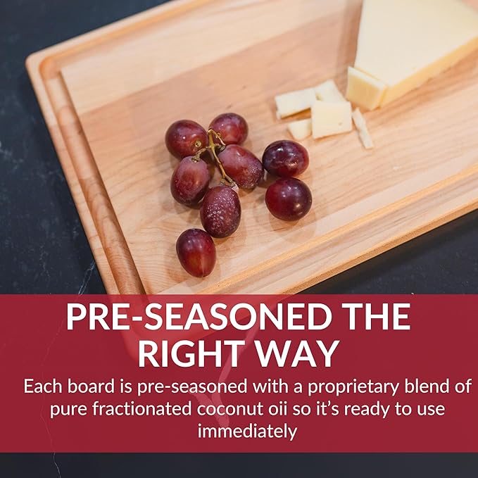 Made in USA Large Solid Maple Wood Cutting Board by Virginia Boys Kitchens - Butcher Block Wooden Carving Board with Juice Groove made from Sustainable North American Hardwood (20x15)