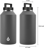 BJPKPK Half Gallon Water Bottle Insulated, Dishwasher Safe 64 oz Water Bottle with Handle, Leakproof BPA Free Water Jug, Large Stainless Steel Thermos for Sports, Grey