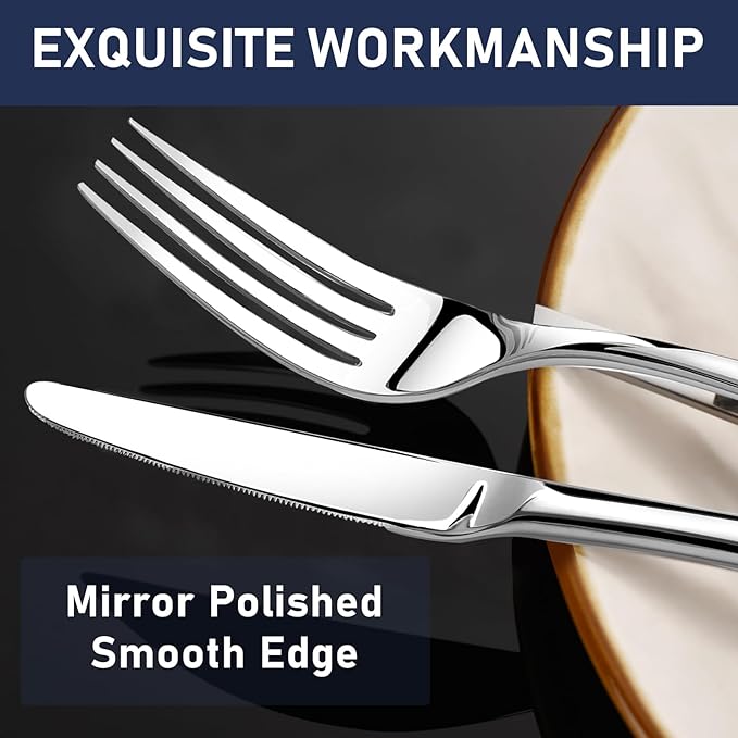Heavy Duty Silverware Set for 8, 40 Piece Premium Stainless Steel Flatware Utensils Cutlery Set Including Steak Knife Fork and Spoon, Dishwasher Safe, Gift Package for Wedding Housewarming