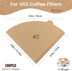 Niveaya 200 Count Cone Coffee Filters, Size 02 Natural Unbleached Paper Coffee Filter, Disposable Cone Filters for Pour Over and Drip Coffee Maker (2-4Cup)