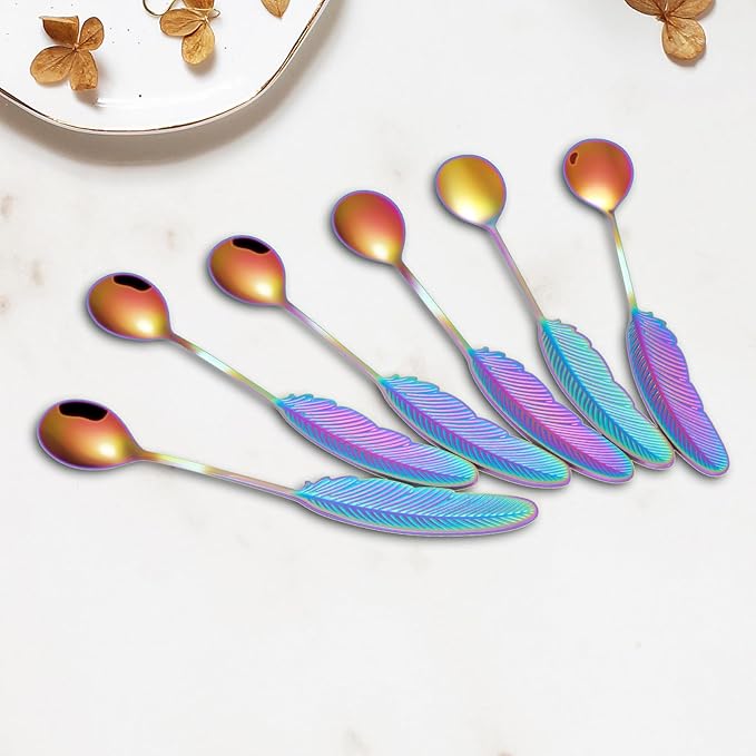 Creative spoons in multiple colors. They can be used to stir flower tea, coffee, and desserts. They're also great for decoration, collection, or as gifts. (rainbow color)