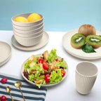 Wheat Straw Dishes Set for 8, Dinnerware Sets 32 piece, Unbreakable Plates, Bowls, Cups Sets for Kitchen Parties Camping RV - Beige