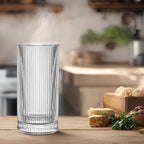 Ribbed Highball Glasses 16 oz - Set of 4 Vertical Drinking Glassware - Fits For Home Bars, Offices, or Restaurants - Water Glass Cups Dishwasher Safe