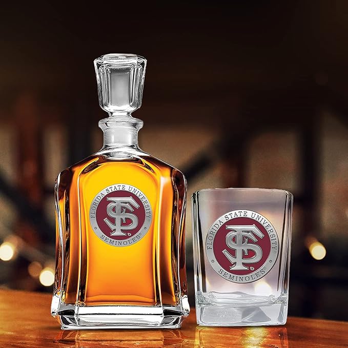 Heritage Pewter Florida State University Square Shot Glass | Hand-Sculpted 1.5 Ounce Shot Glass | Intricately Crafted Metal Pewter Alma Mater Inlay