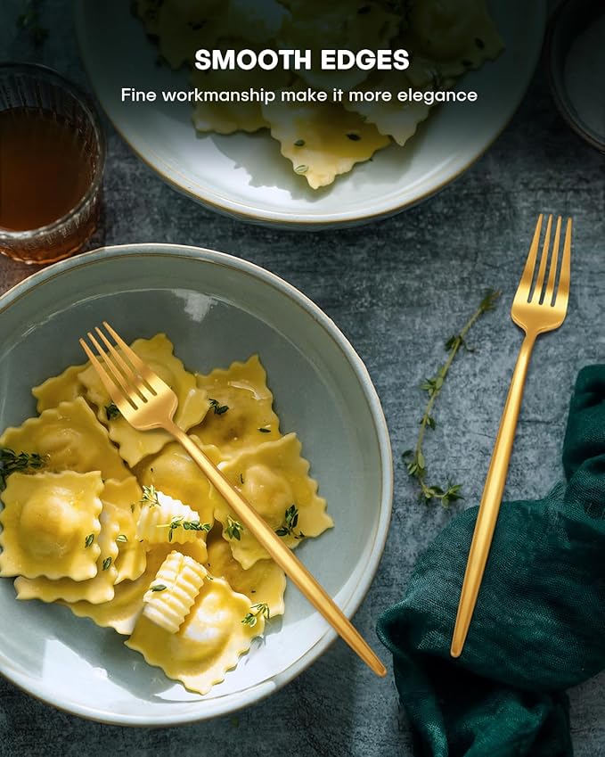 EUIRIO 60-Piece Silverware Set for 12, Stainless Steel Flatware Set Matte Gold, Modern Brushed Thick Cutlery Set with Spoons Forks and Knives, Utensil Sets for Home Kitchen Hotel, Dishwasher Safe