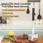 Meat Tenderizer, 304 Stainless Steel Meat Hammer, Heavy Duty Kitchen Meat Mallet,Four-sided Meat Tenderizer Tool, Meat Pounder for Tenderizing Steak, Beef, Chicken, Nut (1.31lb)