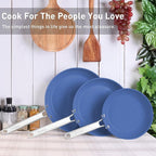 MsMk Blue 8" + 9.5" + 11" Ceramic Non Stick Frying Pans Sets, PFOA Free Non-Toxic, Scratch-resistant, Oven-Safe, Induction Ready, Compatible with All Cooktops