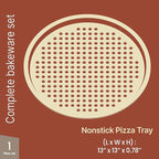 Bakken Pizza Baking Pan - Round Perforated Carbon Steel Pan with Non-Stick Marble Coating, Oversized Silicone Handle, Dishwasher Safe, High-Temperature Resistant, Durable & Easy Cleanup White, 1 Pack