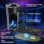 Smart Self Heating Coffee Mug 18 Oz Temperature Control Heated Coffee Mug App Controlled Warmer Mug 5-10 Hour LED Display Keep Coffee Hot All Day Fast Wireless Charger Base Dull Black