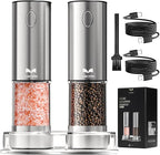 Electric Salt and Pepper Grinder Set Rechargeable, Yumcian Automatic Shakers Set with Adjustable Coarseness and LED Light, Stainless Steel Mill Set, Upgraded Larger Capacity
